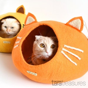 Orange Cat Cave Wool Felt Cat Face Design