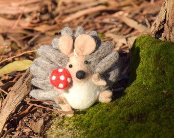 Felt Hedgehog with Mushroom Stuffed Soft Toy