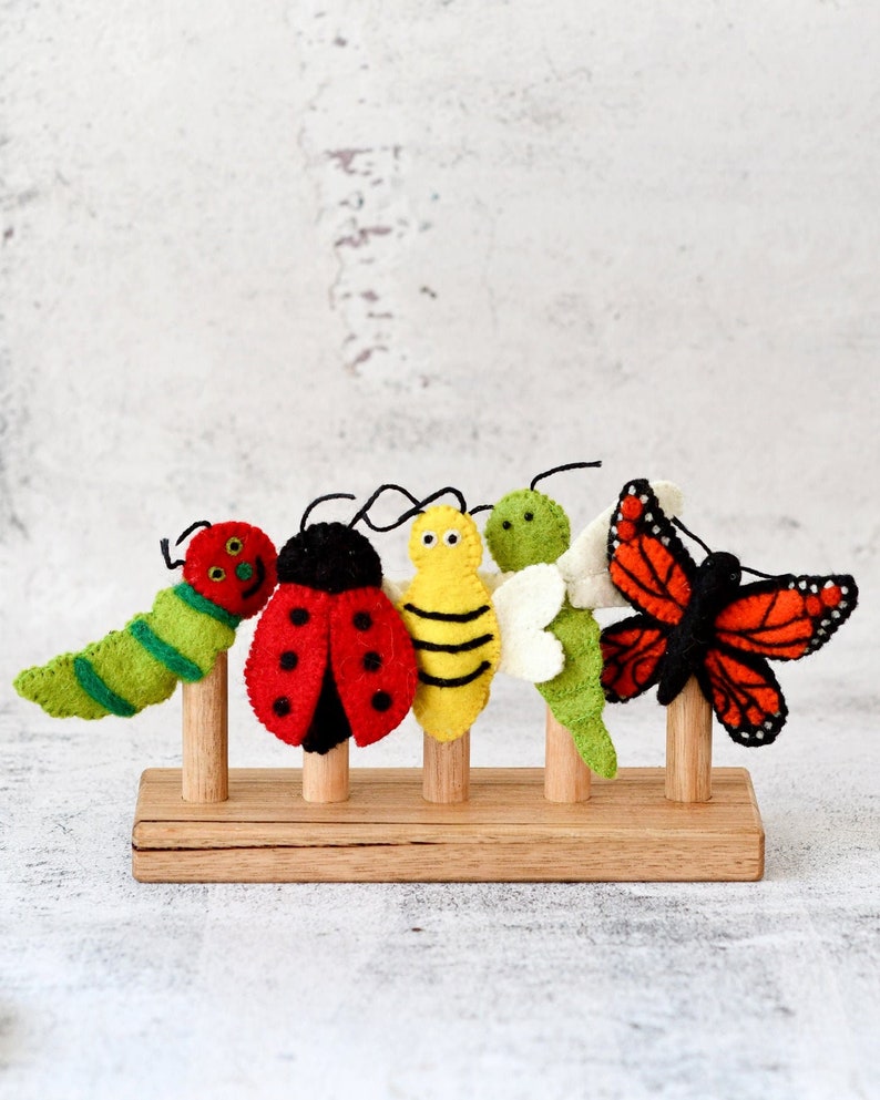 Bugs Finger Puppet Set Insects and Colourful Bugs Finger Puppets Bee, Ladybird, Caterpillar, Dragonfly, Butterfly Finger Puppets image 1