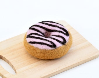 Felt Doughnut (Donut) with Pink Vanilla Frosting and Chocolate Drizzle | Felt Play Food