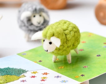 Felt Green Sheep Toy | Farm Sheep Toy made from Wool Felt | Book Companion Toy for "Where is the Green Sheep?"