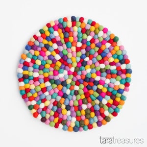 Colourful Multicolor Felt Ball Pot Trivet, made from Wool Felt