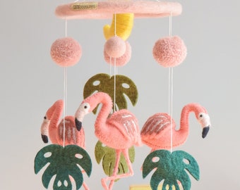 Pink Flamingo Flamingoes Felt Baby Cot Crib Mobile