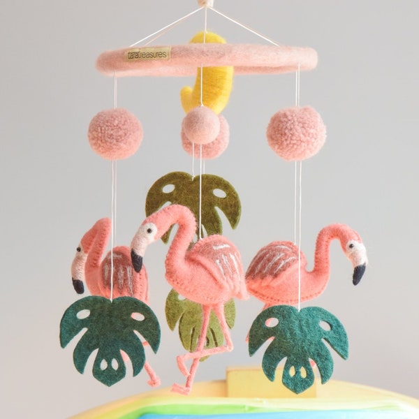 Pink Flamingo Flamingoes Felt Baby Cot Crib Mobile