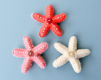 Felt Starfish, Set of 3 Coral Coloured Starfishes, made from Wool Felt, Waldorf Inspired Toy