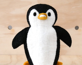 Penguin Hand Puppet Black and White Wool Felt Waldorf Imaginative Play