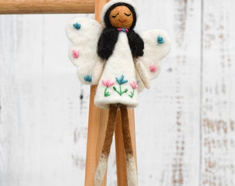Felt Angel Fairy in White Dress, Handmade with Felt
