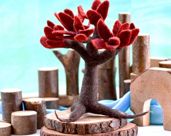 Felt Autumn Seasonal Tree / Felt Tree with Reddish Brown Leaves / Felt Toy Tree for Waldorf or Small World Play