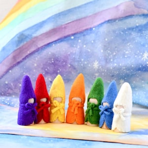 Couleurs de la semaine, poupées à chevilles en feutre Waldorf | Jouets inspirés de Waldorf Steiner