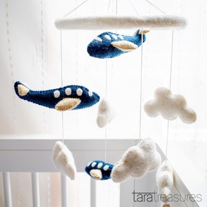Navy Blue Airplanes Aeroplanes Baby Cot Crib Mobile Wool Felt / Felted Navy Blue Airplane Mobile
