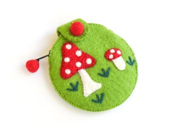 Green Mushroom Purse Made from Wool Felt