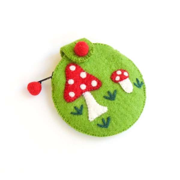 Green Mushroom Purse Made from Wool Felt