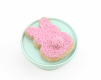 Felt Light Pink Easter Bunny Cookie: Felt Bunny Tail Cookie for Pretend Play, Felt Easter Play Food