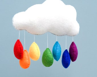 Cloud Baby Cot Crib Mobile with Rainbow Colors Wool Felt