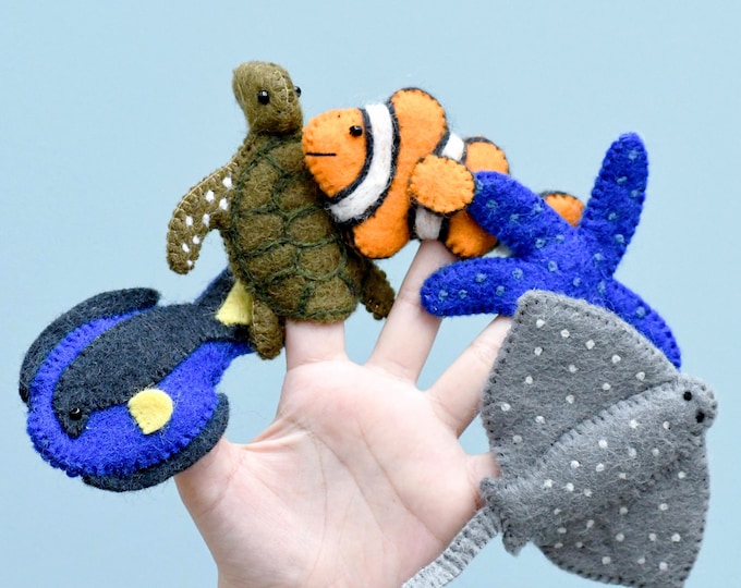 Australian Coral Reef Finger Puppet Set: Felt Ocean Animals