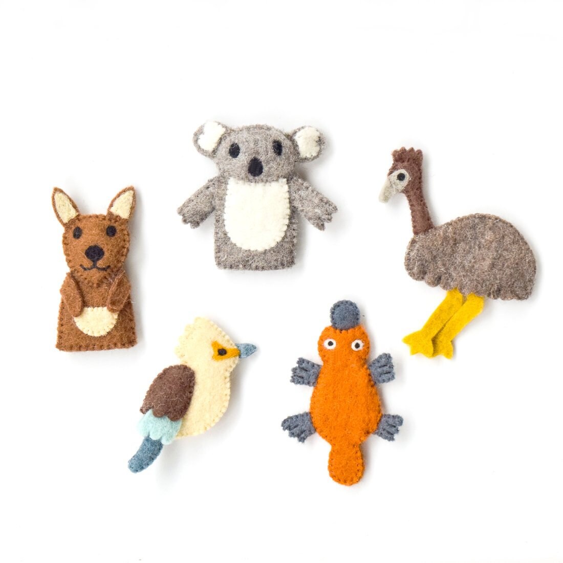 Australian Animals Finger Puppets Kangaroo Koala Platypus Emu Etsy