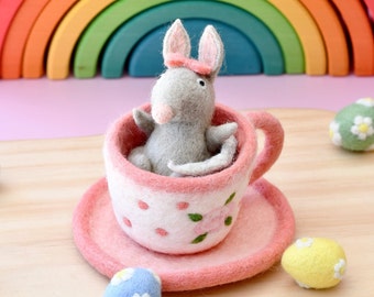 Felt Bilby in Tea Cup | Felted Pink Teacup