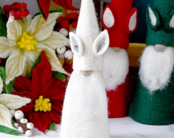 Puntale per albero di gnomo di colore bianco in feltro / puntale per albero di Natale / gnomo di feltro realizzato in feltro di lana