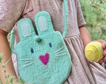 Felt Bunny Bag | Felt Rabbit Bag in Mint Green for Easter