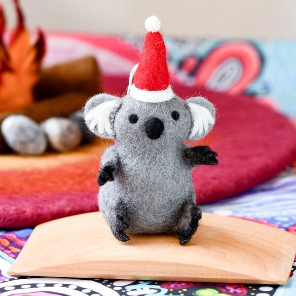 Felt Australian Koala Christmas Ornament | Australiana Christmas Koala Toy with Santa Hat | Playbased Learning Waldorf Inspired