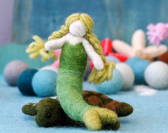 Felt Mermaid with Green Hair / Waldorf Inspired Mermaid