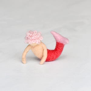Felt Waldorf Merman with Pink Hair | Waldorf Steiner Inspired Pocket Doll | Felt Mermaid Merman Dolls