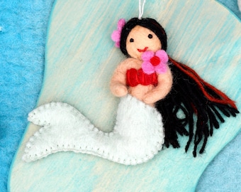 Felt Little Mermaid Hanging with Light Teal Tail