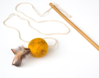 Natural Cat Toy Feather Teaser Ball Cat Wand