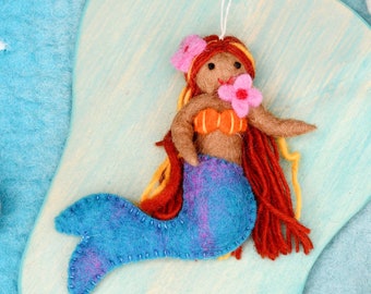 Felt Little Mermaid Hanging with Blue Tail