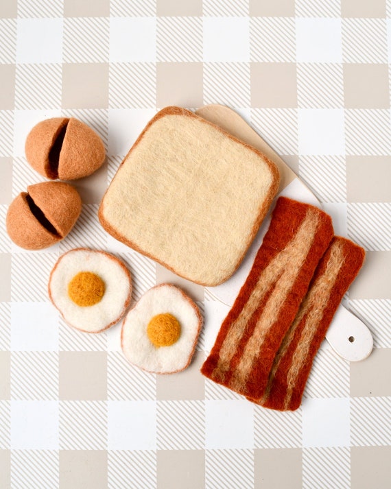 Felt Bacon and Eggs Breakfast Play Food Set, Interactive Play Food, Felt Play Food, Tara Treasures Fair Trade Toys