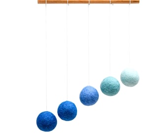 Montessori Blue Gobbi Baby Mobile - Made from Wool Felt Ball Spheres