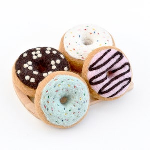 Felt Doughnuts Donuts (Set of 4), Felt Pretend Play Food Donuts Doughnut Bakery Goods, Felt Play Food for Toy Kitchens