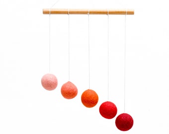 Montessori Red Gobbi Baby Mobile - Made from Wool Felt Sphere Balls