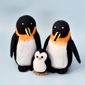 Felt Penguin Family - Set of 3 Emperor Penguins - Father Penguin, Mother Penguin and Baby Penguin