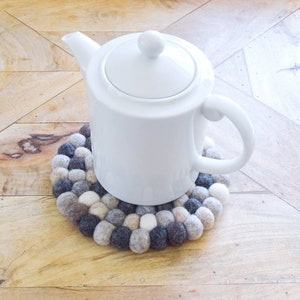 Grey Stone Felt Ball Teapot Pot Trivet Wool Felt