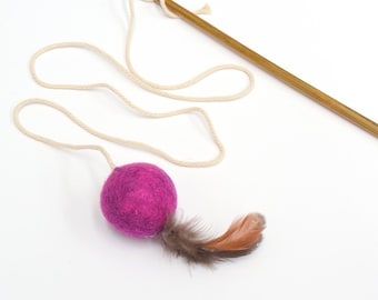 Feather Teaser Ball Cat Wand - Magenta