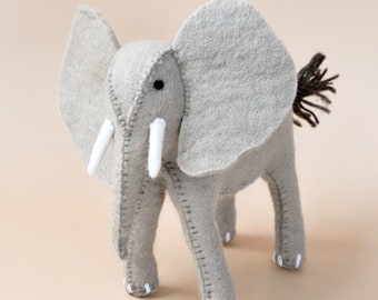Felt Elephant Soft Toy for Safari Play, Felt Pretend Safari Toy, Felt Elephant Stuffed Toy