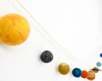 Solar System Space Garland / Made from Wool Felt / Sun Mercury Venus Earth Mars Jupiter Saturn Uranus Neptune