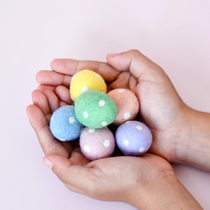 Felt Polka Dots Eggs - Set of 6 Easter Pastel Eggs with White Dots