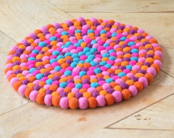 Felt Ball Pot Trivet, 25cm diameter, made from Wool Felt Balls