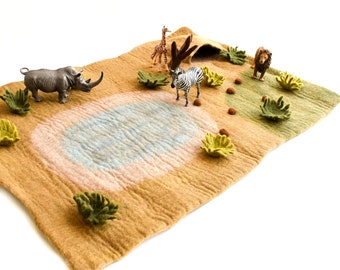 Large Safari Play Mat / Playscape Made from Wool Felt / Play mat for Play Table or Floor