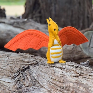 Orange Dragon Stuffed Soft Toy Wool Felt Waldorf Inspired