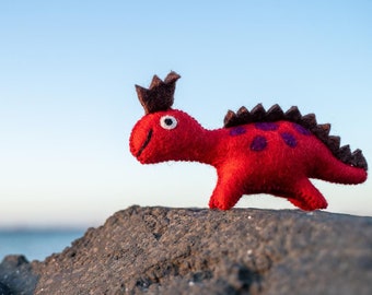 Red Dinosaur Dino Stuffed Soft Toy with Crown Wool Felt