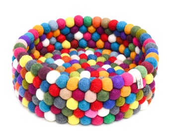 Felt Ball Basket Multicolor Colourful / 30cm Diameter / Made from Wool Felt