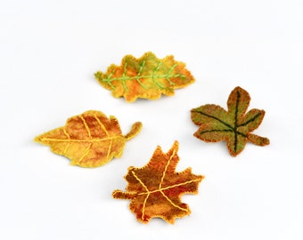 4 Felt Autumn Fall Leaves | Set of 4 Felt Leaves| Felt Birch, Oak, Maple and Chestnut Leaves | Leaf Toys for Crafting and Play
