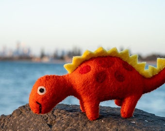 Orange Dinosaur Dino Wool Felt Toy