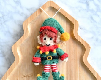 Felt Christmas Elf Ornament, Fair Trade Christmas Ornament Made from Wool Felt