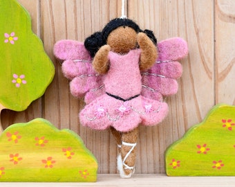 Felt Waldorf Ballerina in Pink Dress / Waldorf Inspired Doll Hanging Ornament