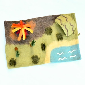 Large Dinosaur Land with Volcano Play Mat Playscape, Large Dinosaur Play Mat made from Wool Felt