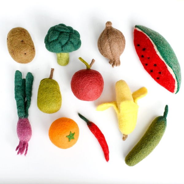 Filz Gemüse und Früchte / Brokkoli, Wassermelone, Chili, Banane, Birne, Apfel